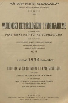 Wiadomości Meteorologiczne i Hydrograficzne = Bulletin Météorologique et Hydrographique. 1930, nr 11 + wkładka