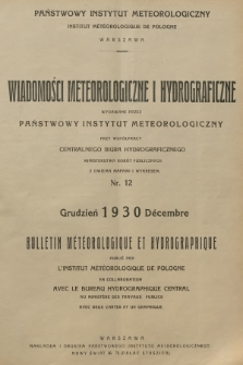 Wiadomości Meteorologiczne i Hydrograficzne = Bulletin Météorologique et Hydrographique. 1930, nr 12 + wkładka