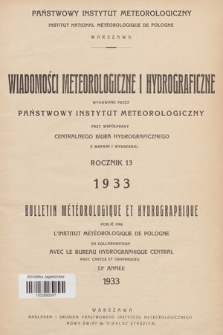 Wiadomości Meteorologiczne i Hydrograficzne = Bulletin Météorologique et Hydrographique. 1933, Spis rzeczy