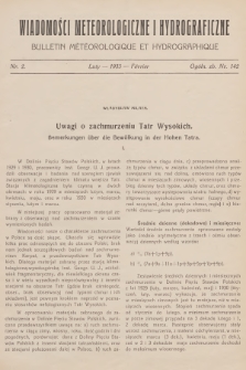 Wiadomości Meteorologiczne i Hydrograficzne = Bulletin Météorologique et Hydrographique. 1933, nr 2 + wkładka