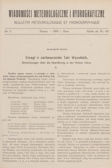 Wiadomości Meteorologiczne i Hydrograficzne = Bulletin Météorologique et Hydrographique. 1933, nr 3 + wkładka