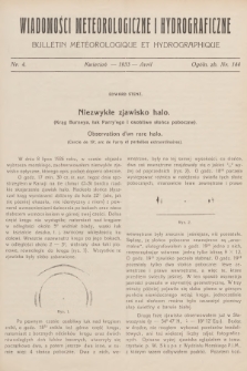 Wiadomości Meteorologiczne i Hydrograficzne = Bulletin Météorologique et Hydrographique. 1933, nr 4 + wkładka