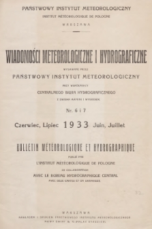 Wiadomości Meteorologiczne i Hydrograficzne = Bulletin Météorologique et Hydrographique. 1933, nr 6-7 + wkładka