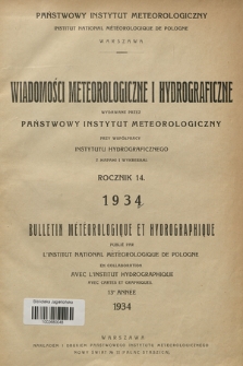 Wiadomości Meteorologiczne i Hydrograficzne = Bulletin Météorologique et Hydrographique. 1934, Spis rzeczy