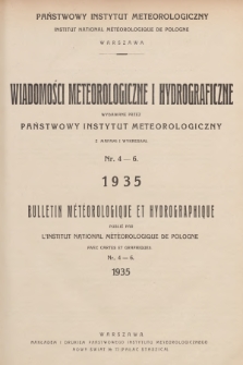 Wiadomości Meteorologiczne i Hydrograficzne = Bulletin Météorologique et Hydrographique. 1935, nr 4-6 + wkładka