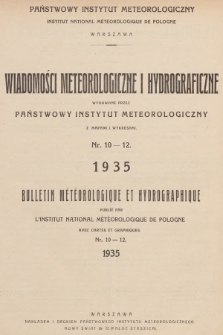 Wiadomości Meteorologiczne i Hydrograficzne = Bulletin Météorologique et Hydrographique. 1935, nr 10-12 + wkładka