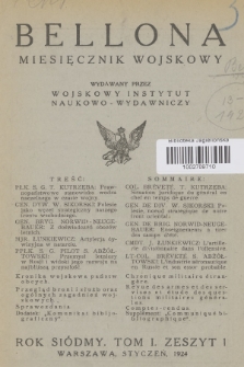 Bellona : miesięcznik wojskowy wydawany przez Wojskowy Instytut Naukowo-Wydawniczy. R.7, T.13, 1924, Spis rzeczy