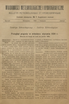 Wiadomości Meteorologiczne i Hydrograficzne. Dodatek miesięczny = Bulletin Météorologique et Hydrographique. Supplément Mensuel. 1934, № 1 + wkładka