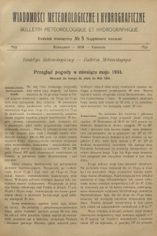 Wiadomości Meteorologiczne i Hydrograficzne = Bulletin Météorologique et Hydrographique. Dodatek miesięczny. 1934, № 5 + wkładka