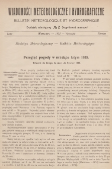 Wiadomości Meteorologiczne i Hydrograficzne. Dodatek miesięczny = Bulletin Météorologique et Hydrographique. Supplément Mensuel. 1935, № 2 + wkładka
