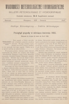 Wiadomości Meteorologiczne i Hydrograficzne. Dodatek miesięczny = Bulletin Météorologique et Hydrographique. Supplément Mensuel. 1935, № 4 + wkładka