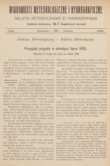 Wiadomości Meteorologiczne i Hydrograficzne. Dodatek miesięczny = Bulletin Météorologique et Hydrographique. Supplément Mensuel. 1935, № 7 + wkładka