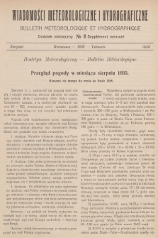 Wiadomości Meteorologiczne i Hydrograficzne. Dodatek miesięczny = Bulletin Météorologique et Hydrographique. Supplément Mensuel. 1935, № 8 + wkładka