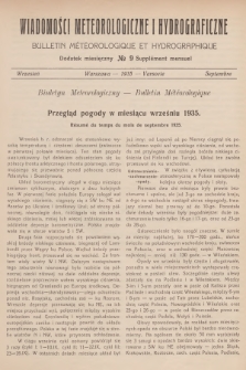 Wiadomości Meteorologiczne i Hydrograficzne. Dodatek miesięczny = Bulletin Météorologique et Hydrographique. Supplément Mensuel. 1935, № 9 + wkładka