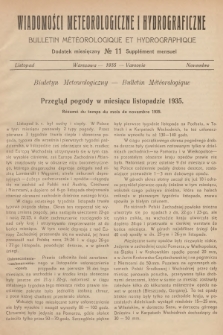 Wiadomości Meteorologiczne i Hydrograficzne. Dodatek miesięczny = Bulletin Météorologique et Hydrographique. Supplément Mensuel. 1935, № 11 + wkładka