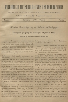 Wiadomości Meteorologiczne i Hydrograficzne. Dodatek miesięczny = Bulletin Météorologique et Hydrographique. Supplément Mensuel. 1937, № 1 + wkładka
