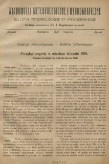 Wiadomości Meteorologiczne i Hydrograficzne. Dodatek miesięczny = Bulletin Météorologique et Hydrographique. Supplément Mensuel. 1938, № 1 + wkładka