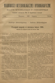 Wiadomości Meteorologiczne i Hydrograficzne. Dodatek miesięczny = Bulletin Météorologique et Hydrographique. Supplément Mensuel. 1938, № 2 + wkładka