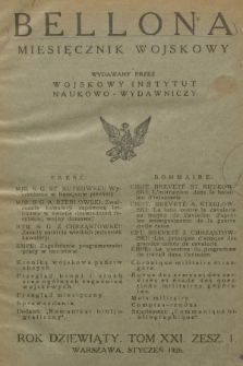 Bellona : miesięcznik wojskowy wydawany przez Wojskowy Instytut Naukowo-Wydawniczy. R.9, T.21, 1926, Spis rzeczy