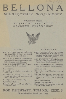 Bellona : miesięcznik wojskowy wydawany przez Wojskowy Instytut Naukowo-Wydawniczy. R.9, T.21, 1926, Zeszyt 3