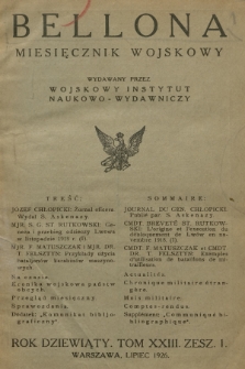 Bellona : miesięcznik wojskowy wydawany przez Wojskowy Instytut Naukowo-Wydawniczy. R.9, T.23, 1926, Spis rzeczy