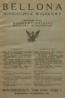 Bellona : miesięcznik wojskowy wydawany przez Wojskowy Instytut Naukowo-Wydawniczy. R.9, T.24, 1926, Spis rzeczy