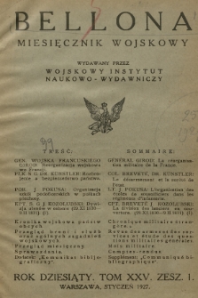 Bellona : miesięcznik wojskowy wydawany przez Wojskowy Instytut Naukowo-Wydawniczy. R.10, T.25, 1927, Spis rzeczy