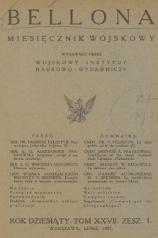 Bellona : miesięcznik wojskowy wydawany przez Wojskowy Instytut Naukowo-Wydawniczy. R.10, T.27, 1927, Spis rzeczy