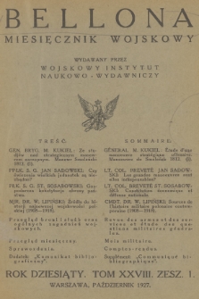 Bellona : miesięcznik wojskowy wydawany przez Wojskowy Instytut Naukowo-Wydawniczy. R.10, T.28, 1927, Spis rzeczy
