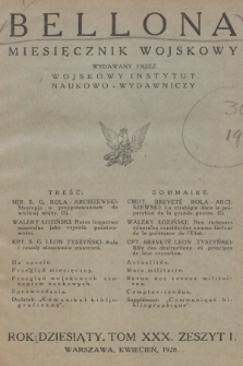 Bellona : miesięcznik wojskowy wydawany przez Wojskowy Instytut Naukowo-Wydawniczy. R.10 [i.e.11], T.30, 1928, Spis rzeczy