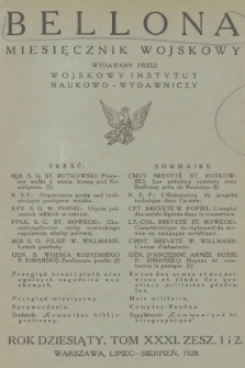 Bellona : miesięcznik wojskowy wydawany przez Wojskowy Instytut Naukowo-Wydawniczy. R.10 [i.e.11], T.31, 1928, Spis rzeczy