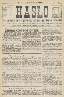 Hasło : pismo poświęcone sprawom politycznym, społecznym, gospodarczym i literackim. R.8, 1933, nr 14