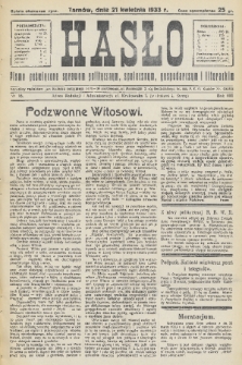 Hasło : pismo poświęcone sprawom politycznym, społecznym, gospodarczym i literackim. R.8, 1933, nr 16