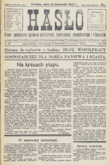 Hasło : pismo poświęcone sprawom politycznym, społecznym, gospodarczym i literackim. R.8, 1933, nr 42