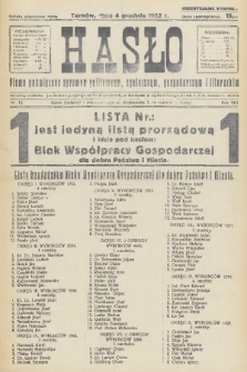 Hasło : pismo poświęcone sprawom politycznym, społecznym, gospodarczym i literackim. R.8, 1933, nr 45