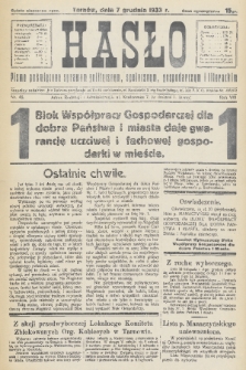 Hasło : pismo poświęcone sprawom politycznym, społecznym, gospodarczym i literackim. R.8, 1933, nr 46