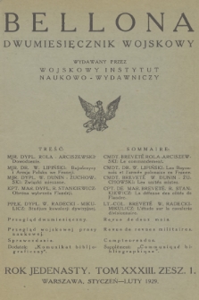 Bellona : dwumiesięcznik wojskowy wydawany przez Wojskowy Instytut Naukowo-Wydawniczy. R.11, T.33, 1929, Spis rzeczy