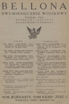 Bellona : dwumiesięcznik wojskowy wydawany przez Wojskowy Instytut Naukowo-Wydawniczy. R.11, T.34, 1929, Spis rzeczy