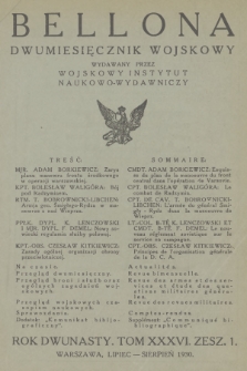 Bellona : dwumiesięcznik wojskowy wydawany przez Wojskowy Instytut Naukowo-Wydawniczy. R.12, T.36, 1930, Spis rzeczy