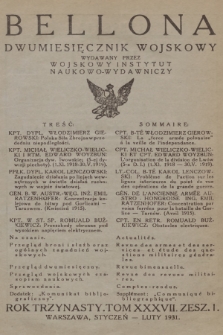 Bellona : dwumiesięcznik wojskowy wydawany przez Wojskowy Instytut Naukowo-Wydawniczy. R.13, T.37, 1931, Spis rzeczy