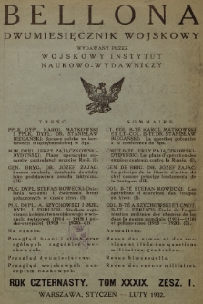 Bellona : dwumiesięcznik wojskowy wydawany przez Wojskowy Instytut Naukowo-Wydawniczy. R.14, T.39, 1932, Spis rzeczy