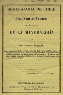 Mineralojía de Chile : segundo apéndice a la 2.a edicion de la Mineralojía