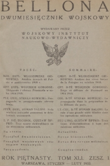 Bellona : dwumiesięcznik wojskowy wydawany przez Wojskowy Instytut Naukowo-Wydawniczy. R.15, T.41, 1933, Spis rzeczy