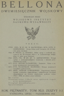 Bellona : dwumiesięcznik wojskowy wydawany przez Wojskowy Instytut Naukowo-Wydawniczy. R.15, T.42, 1933, Spis rzeczy