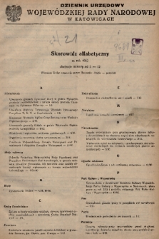 Dziennik Urzędowy Wojewódzkiej Rady Narodowej w Katowicach. 1952, skorowidz alfabetyczny
