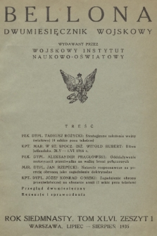 Bellona : dwumiesięcznik wojskowy wydawany przez Wojskowy Instytut Naukowo-Oświatowy. R.17, T.46, 1935, Spis rzeczy