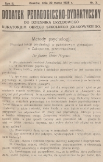 Dodatek Pedagogiczno-Dydaktyczny do Dziennika Urzędowego Kuratorjum Okręgu Szkolnego Krakowskiego. 1928, nr 3