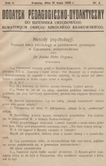 Dodatek Pedagogiczno-Dydaktyczny do Dziennika Urzędowego Kuratorjum Okręgu Szkolnego Krakowskiego. 1928, nr 4