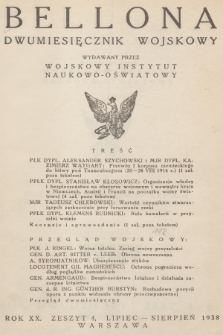 Bellona : dwumiesięcznik wojskowy wydawany przez Wojskowy Instytut Naukowo-Oświatowy. R.20, 1938, Spis rzeczy