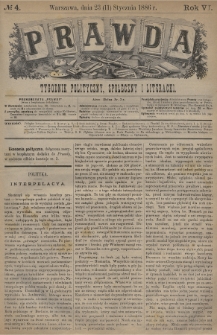 Prawda : tygodnik polityczny, społeczny i literacki. 1886, nr 4